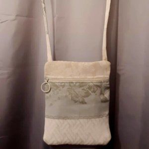 New Coastal Vibe Tapestry Sling Crossbody Purse Bag Ivory Sage green Embroidered